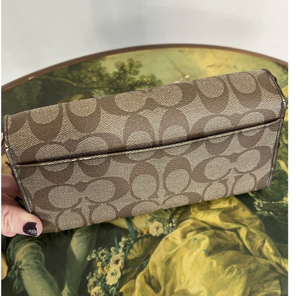 Coach Signature Jacquard & Blue Leather Flap Pocketbook Wallet